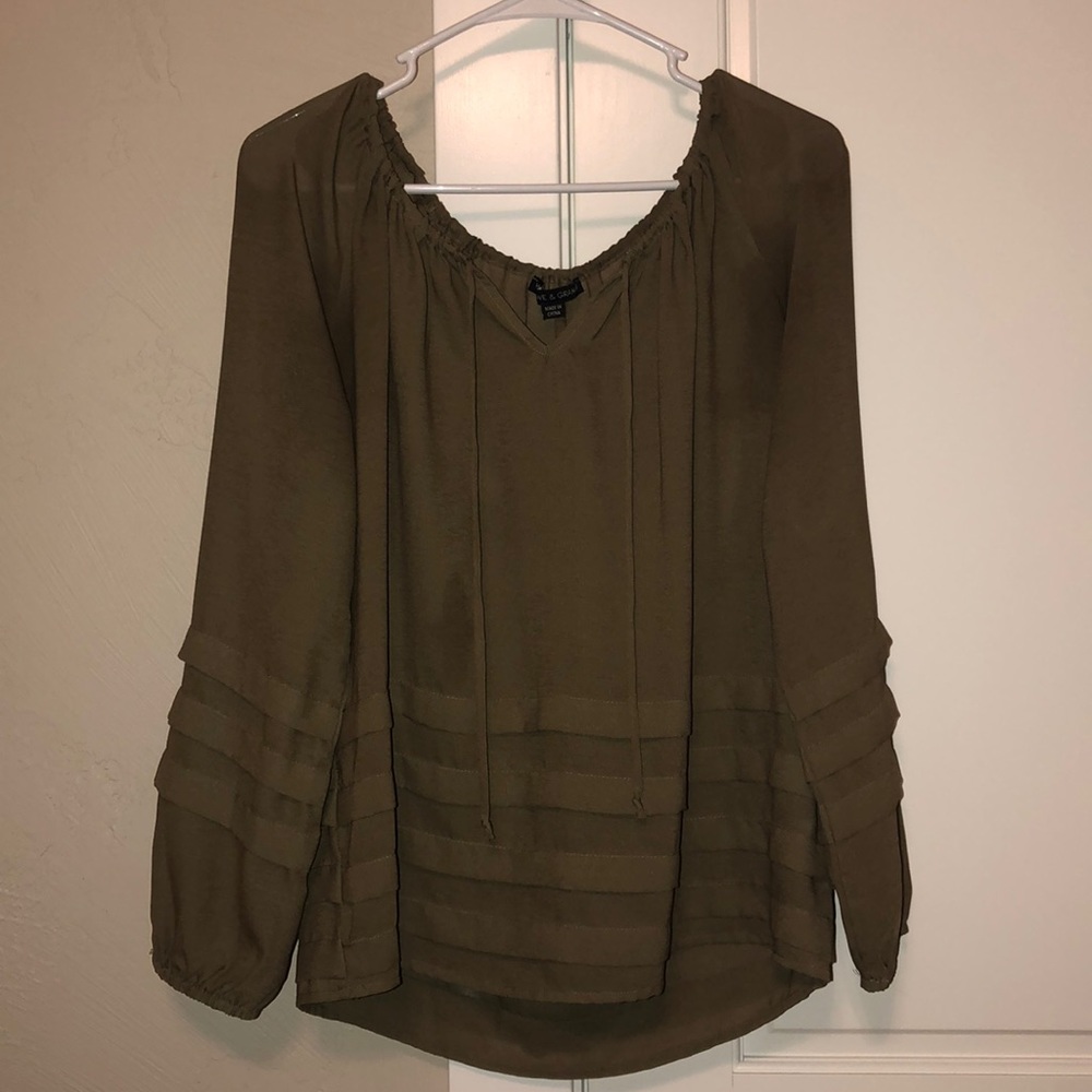 Olive Green Peasant Top Blouse